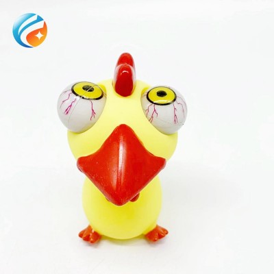 PVC Plastic Rubber Funny Animal Chicken Eye Popping Out Squeeze Stress Toy